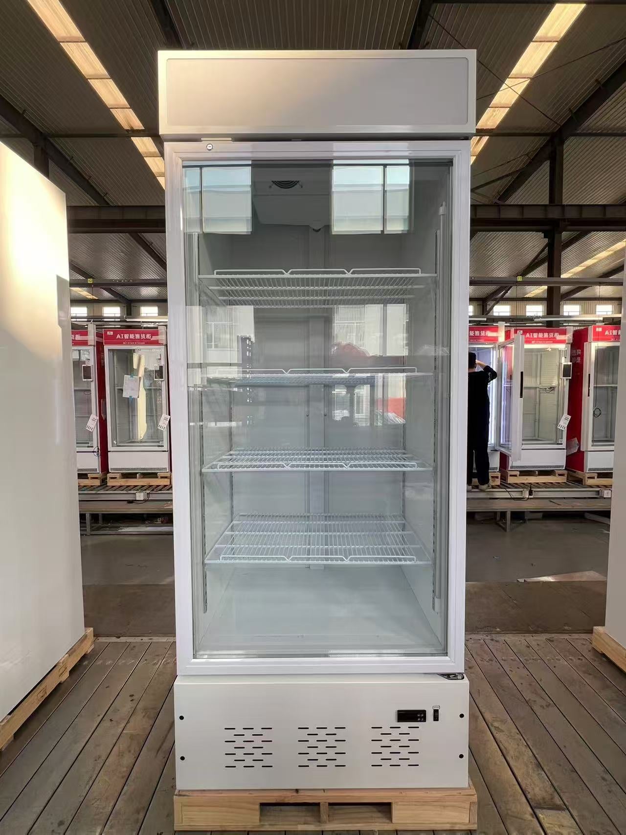 Commercial Upright Refrigerated Display Case - Glass Door Cooler for Convenience Stores, Supermarkets, Bakeries & Café Drinks Storage