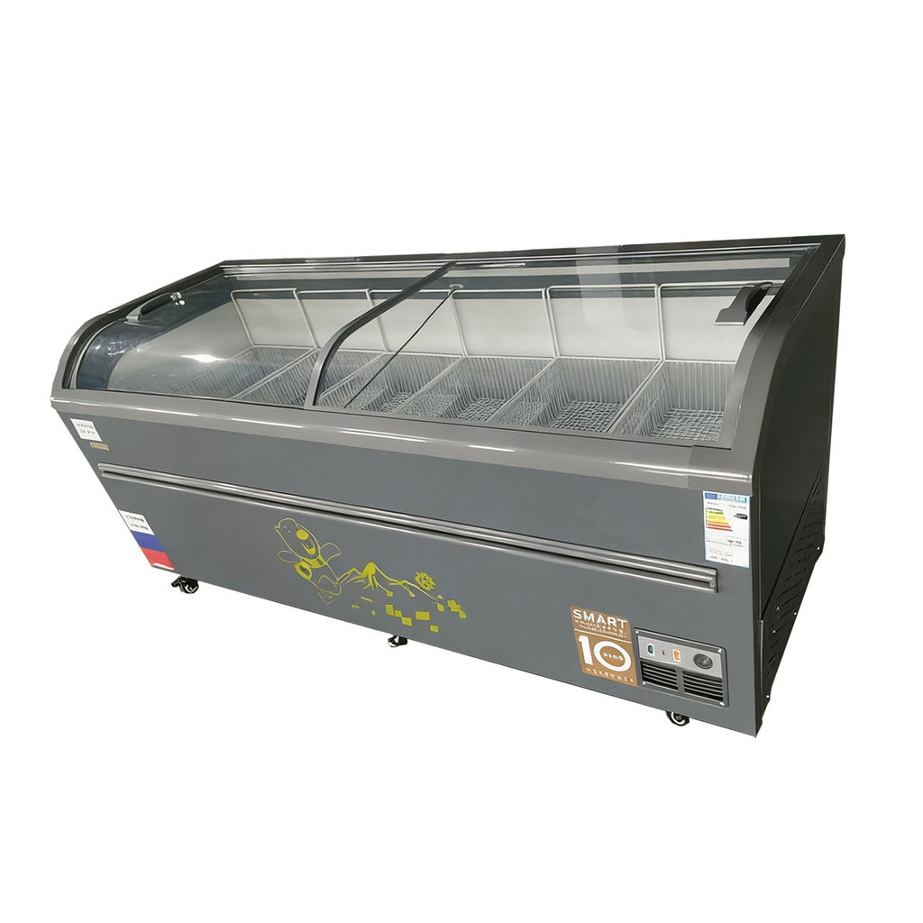 Curved Glass Combination Island Freezer - Commercial Display Freezer with Sliding Doors for Supermarkets