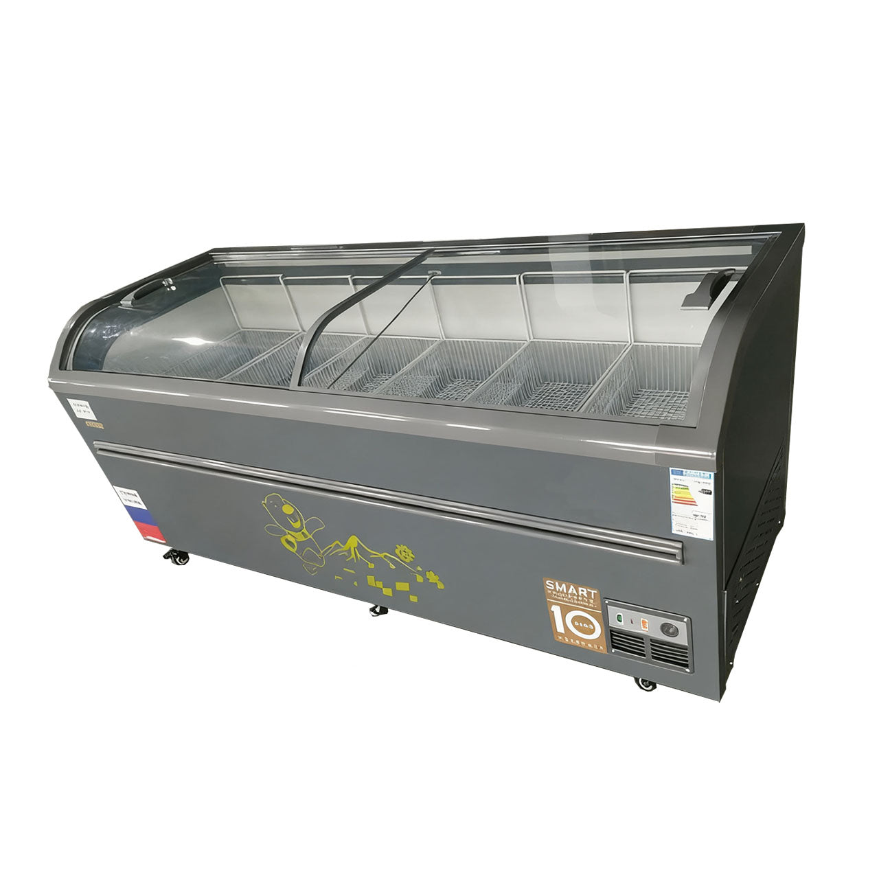 Curved Glass Combination Island Freezer - Commercial Display Freezer with Sliding Doors for Supermarkets