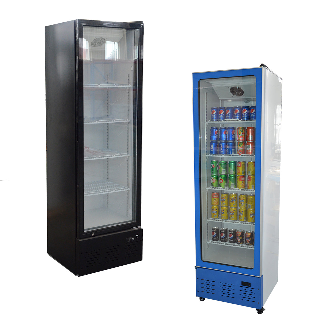 Double Door Flat Top Glass Refrigerated Display Case - Commercial Beverage Cooler for Convenience Store, Supermarket, Café | LED Lighting, Adjustable Shelves, Energy-Efficient