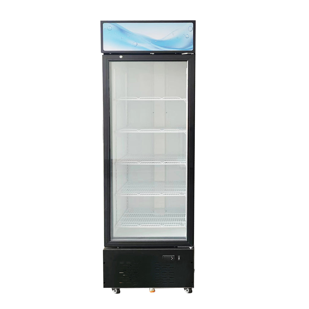 Commercial Upright Refrigerated Display Case - Glass Door Cooler for Convenience Stores, Supermarkets, Bakeries & Café Drinks Storage