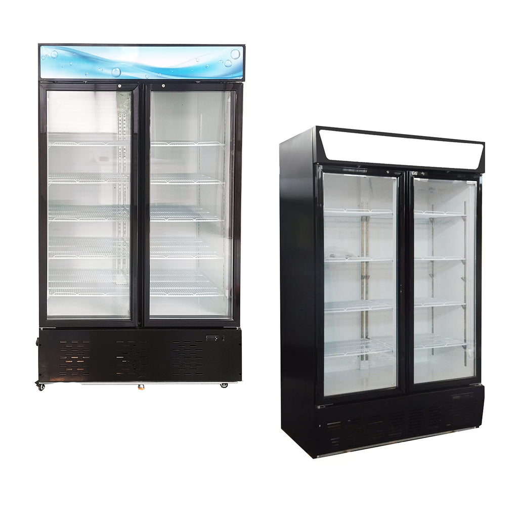 Commercial Upright Refrigerated Display Case - Glass Door Cooler for Convenience Stores, Supermarkets, Bakeries & Café Drinks Storage