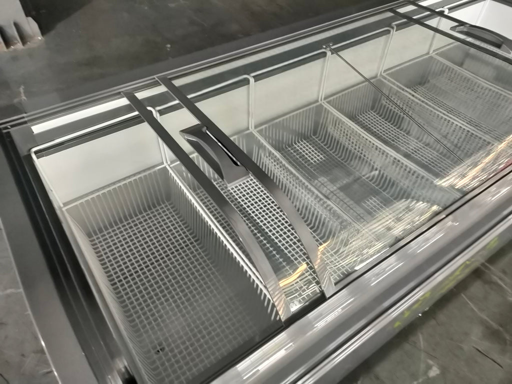 Curved Glass Combination Island Freezer - Commercial Display Freezer with Sliding Doors for Supermarkets
