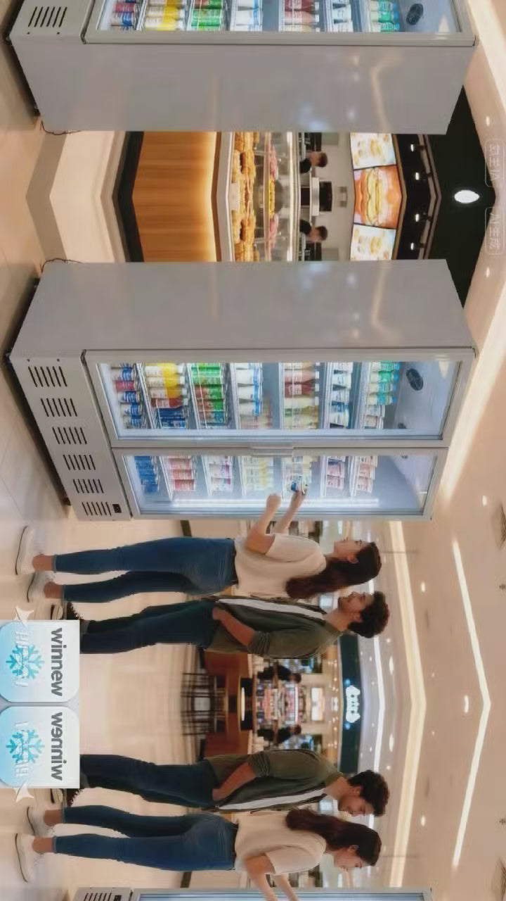 Double Door Flat Top Glass Refrigerated Display Case - Commercial Beverage Cooler for Convenience Store, Supermarket, Café | LED Lighting, Adjustable Shelves, Energy-Efficient
